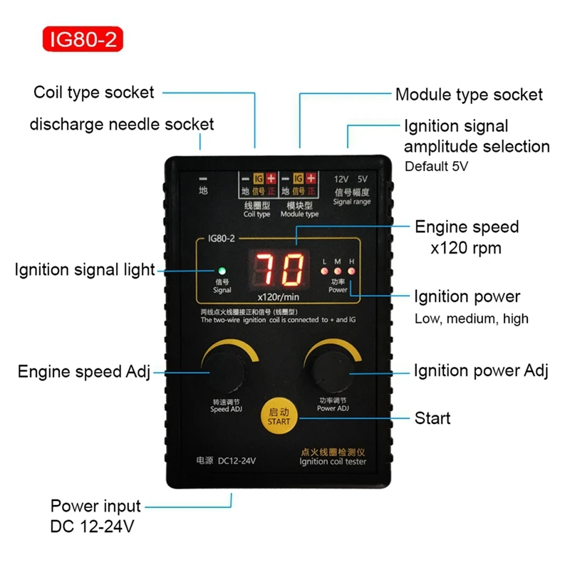 점화 코일 감지기 IG80-2 자동차 점화 코일 감지기 테스터, 천연 가스 및 가솔린 엔진 점화 코일 테스트