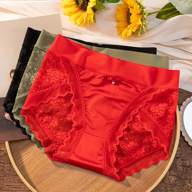 M-XL bielizna damska seksowne majtki koronkowe Plus rozmiar modne figi dla dziewczynek w kwiaty wysokiej talii bezszwowe kalesony bielizna damska
