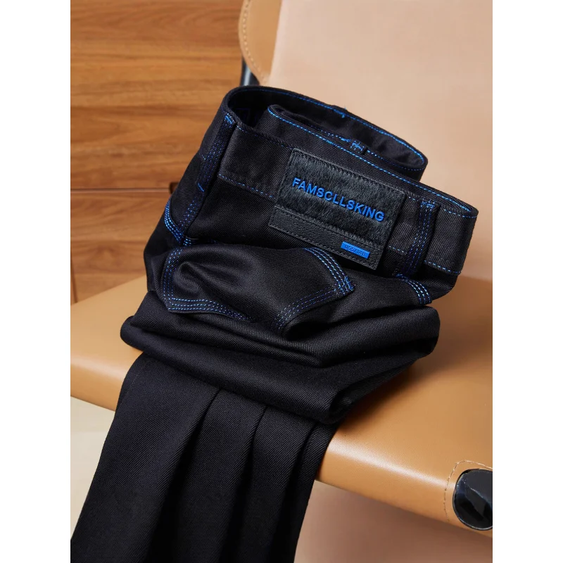 

Черные джинсы мужские осенний тренд, легкая роскошная мода, контрастные цвета, яркий нить, эластичные повседневные брюки