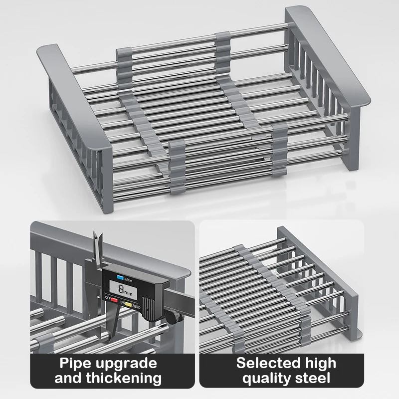 Retractable Drain Basket For Kitchen Sink Storage Basket For Washing Fruits And Vegetables Multifunctional Drain Rack