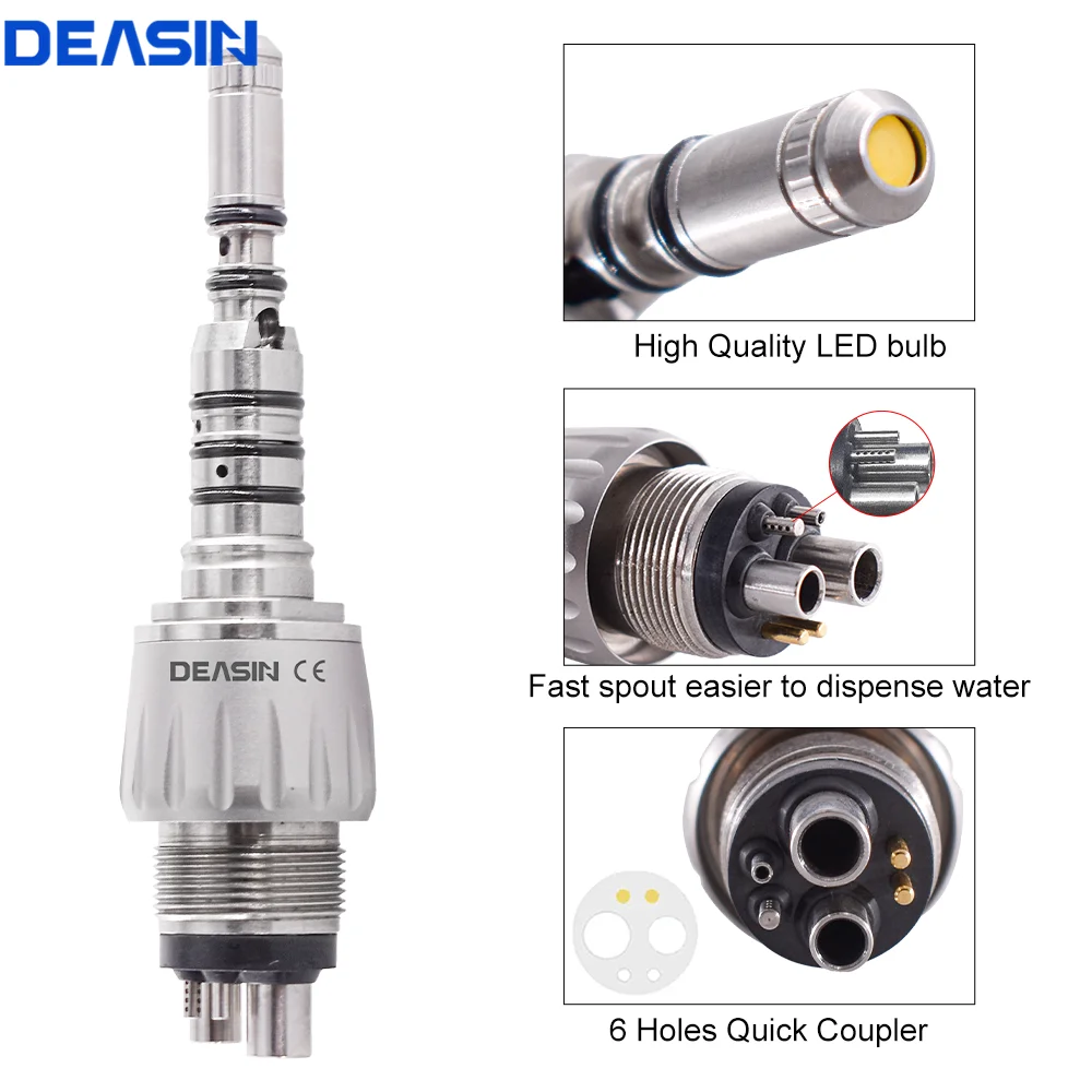 DEASIN Dental Handpiece M6 Holes coupler For kavo 9000 Fiber Optic Handpiece Adaptor Coupling LED Coupler with water filter