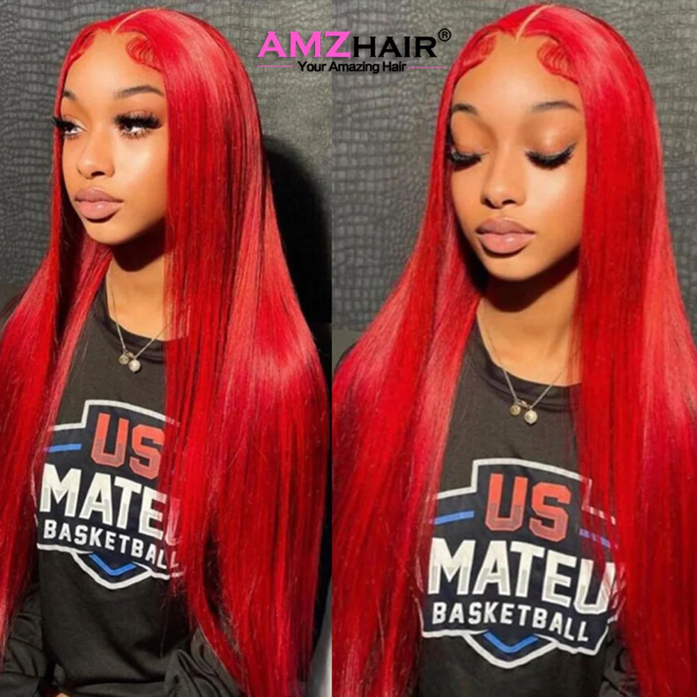 Hot Red 13x6 Lace Frontal Human Hair Wigs Preplucked Burgundy Colored Wigs Human Hair Brazilian 13x4 Lace Front Red Wig