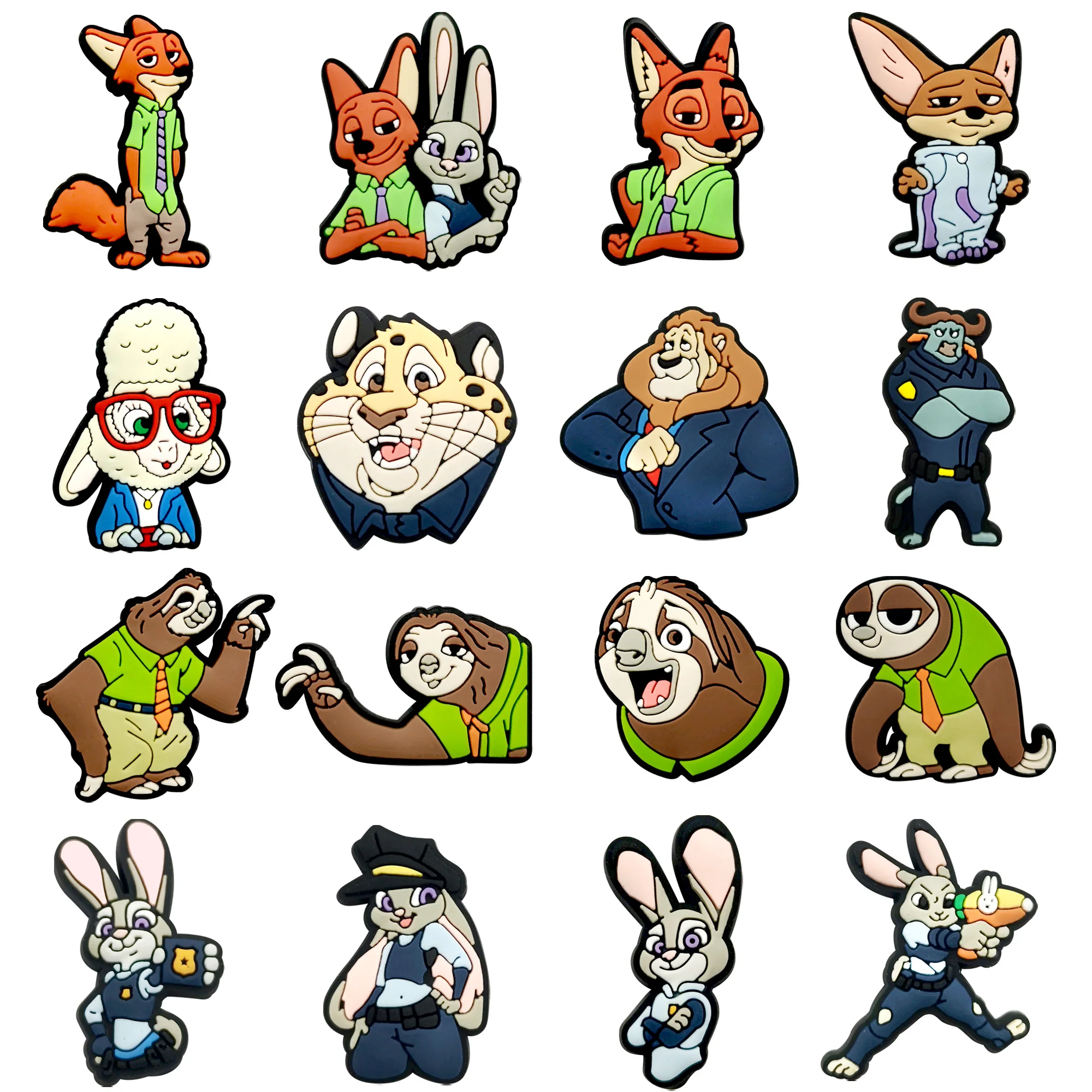 

1-16pcs Zootopia Shoe Charms Anime Character for Cute Cartoon Decoration Accessories for Classic Clog X-mas Gifts