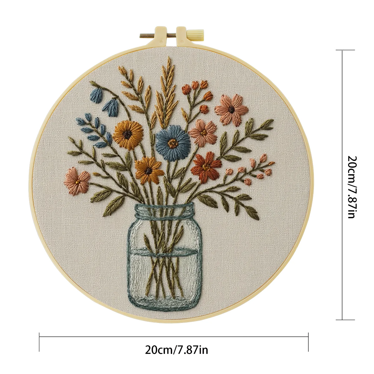 1 Stück 20X20CM/15X15CM 7,87/6,3 Zoll Blumen-Stickerei-Starter-Kit DIY-Kit DIY-Stickerei-Set Handarbeiten Heimdekoration Nähkunst – Detail 3