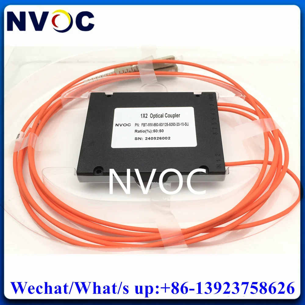 2Pcs 1x2 850nm 50/125,50/50,62.5/125 OM1 OM2 1*2 FBT MM PLC Splitter Coupler,100*80*10,3.0mm,1M,SC/ST/FC/LC Fiber Connector