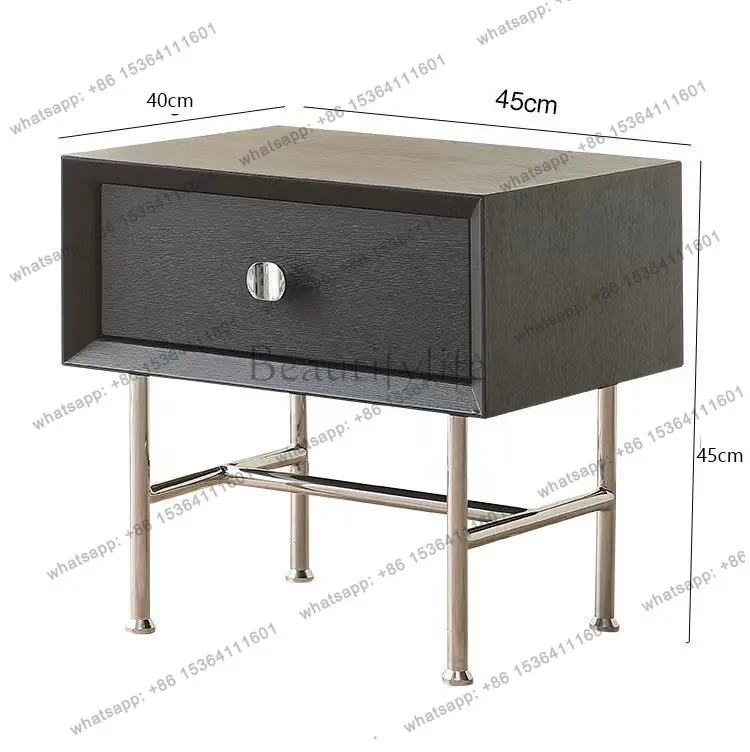 

Bedside Table Simple Modern Stainless Steel Bedside Storage Locker Black Storage