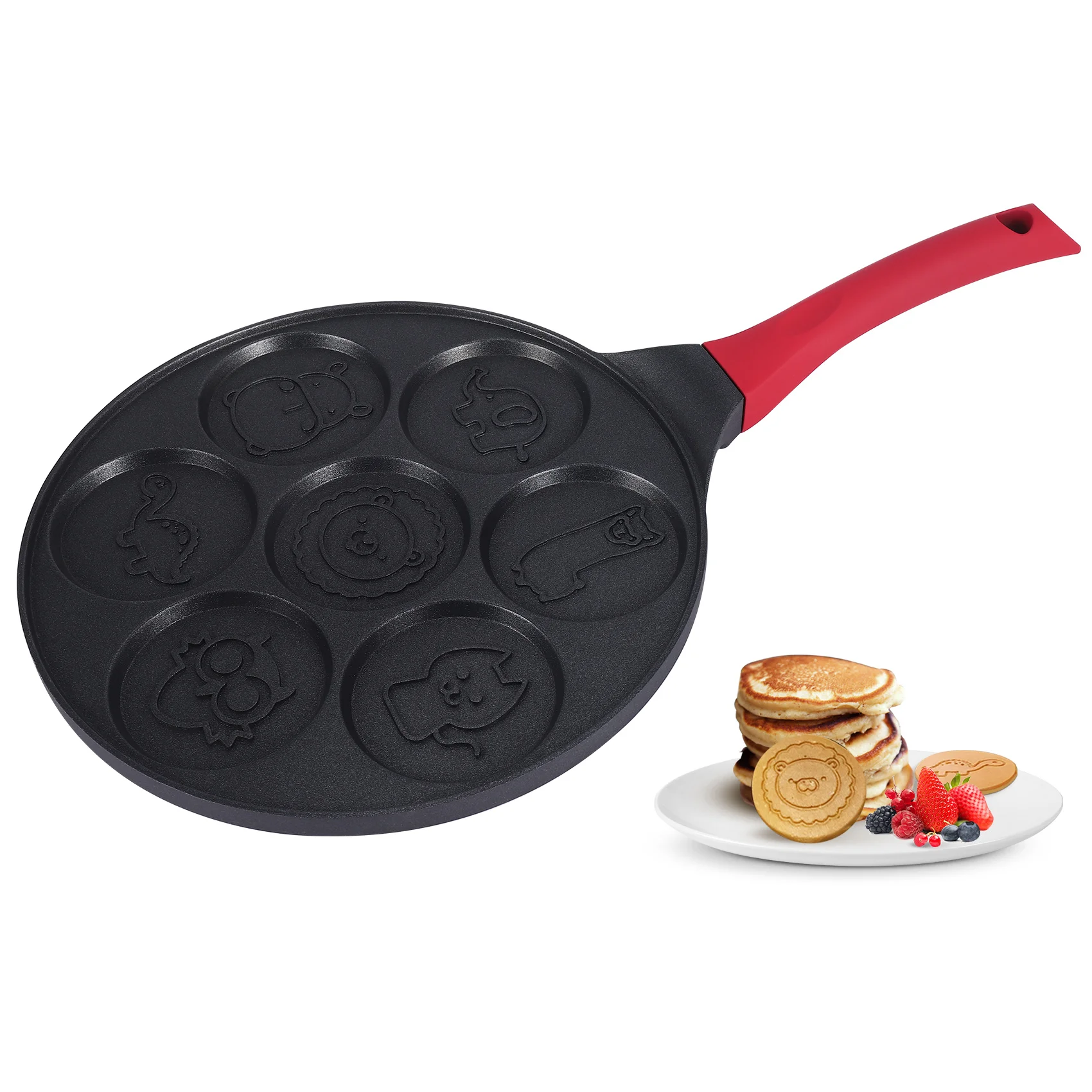 ABVG-Pancake Maker - Non-Stick Pancake Pan Griddle Grill Pan Mini Crepe Maker 7-Mold Pancakes With Silicone Handle