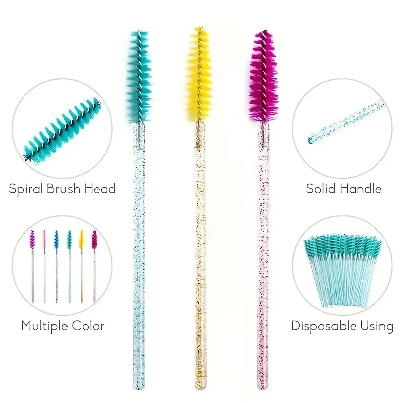 50 Stuks Wegwerp Wimper Borstels Verlengstuk Kristallen Wenkbrauw Borstel Mascara Wand Wimpers Cosmetische Set Make-Up Schoonheid