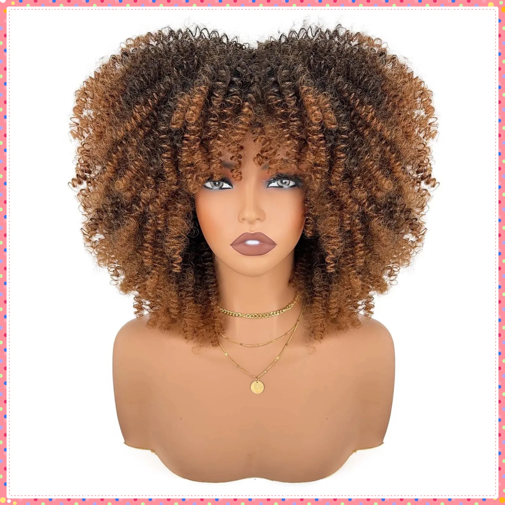 

Blonde Short Curly Afro Synthetic Wig with Bangs for Women Fluffy Kinky Heat Resistant Fiber Cosplay Party Costume Daily Wear