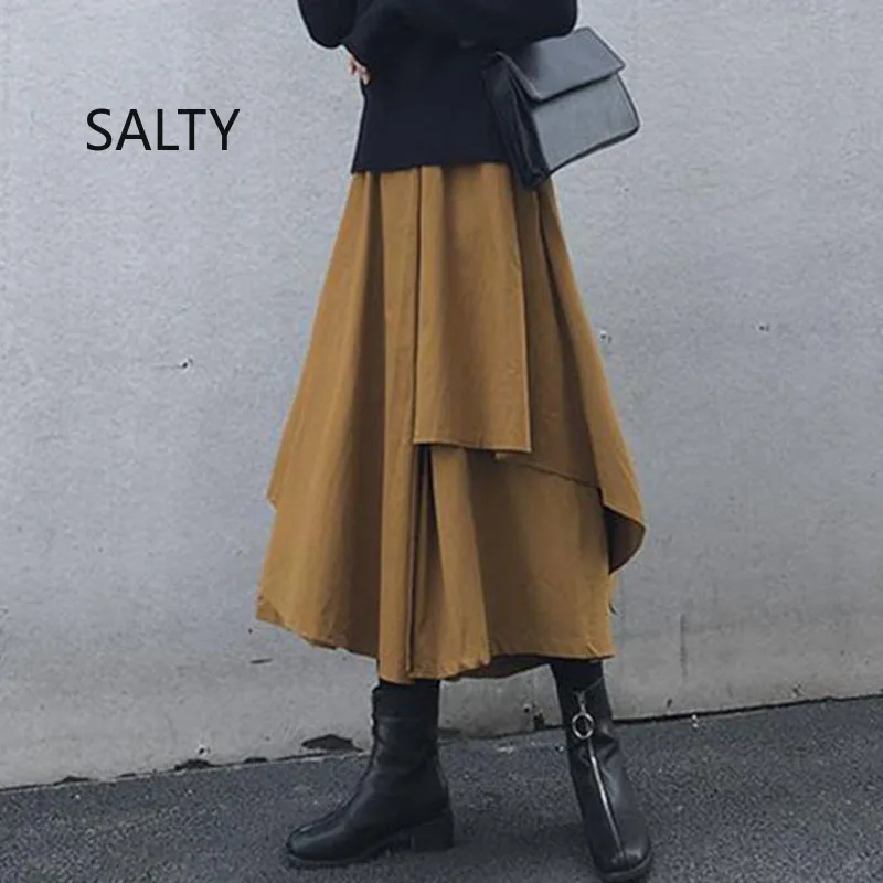 Black Skirts Woman Japanese Gothic Irregular High Waist Pleated Skirt Pants for Women Vintage Solid Cargo Skirts Female