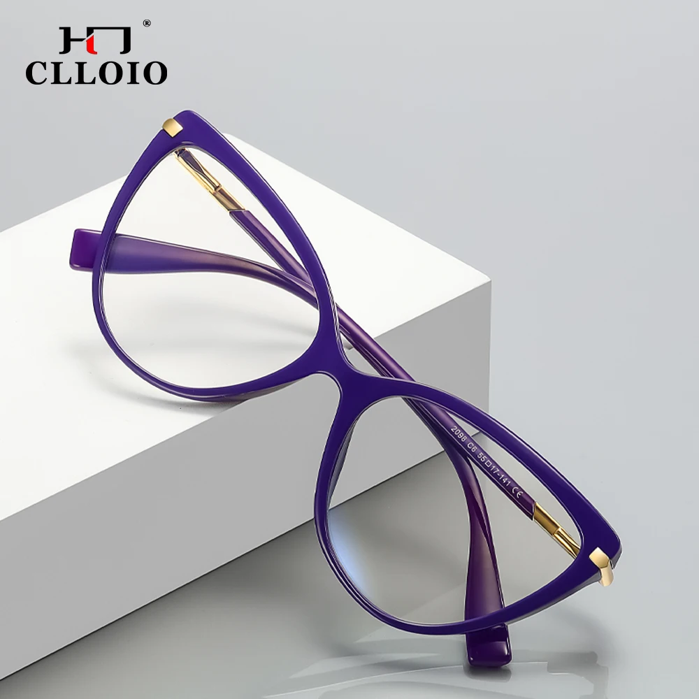 CLLOIO Luxury Reading Glasses for Women Versatile Cat Eye Anti Blue Light Myopia Glasses Hyperopia Optical Eyeglasses Frame 2098