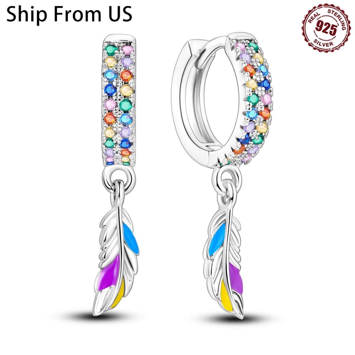 925 Sterling Silver Colourful Feather Series Drop Earrings For Woman Fashion Party Fine Birthday Gifts Elegant Jewelry Accessory