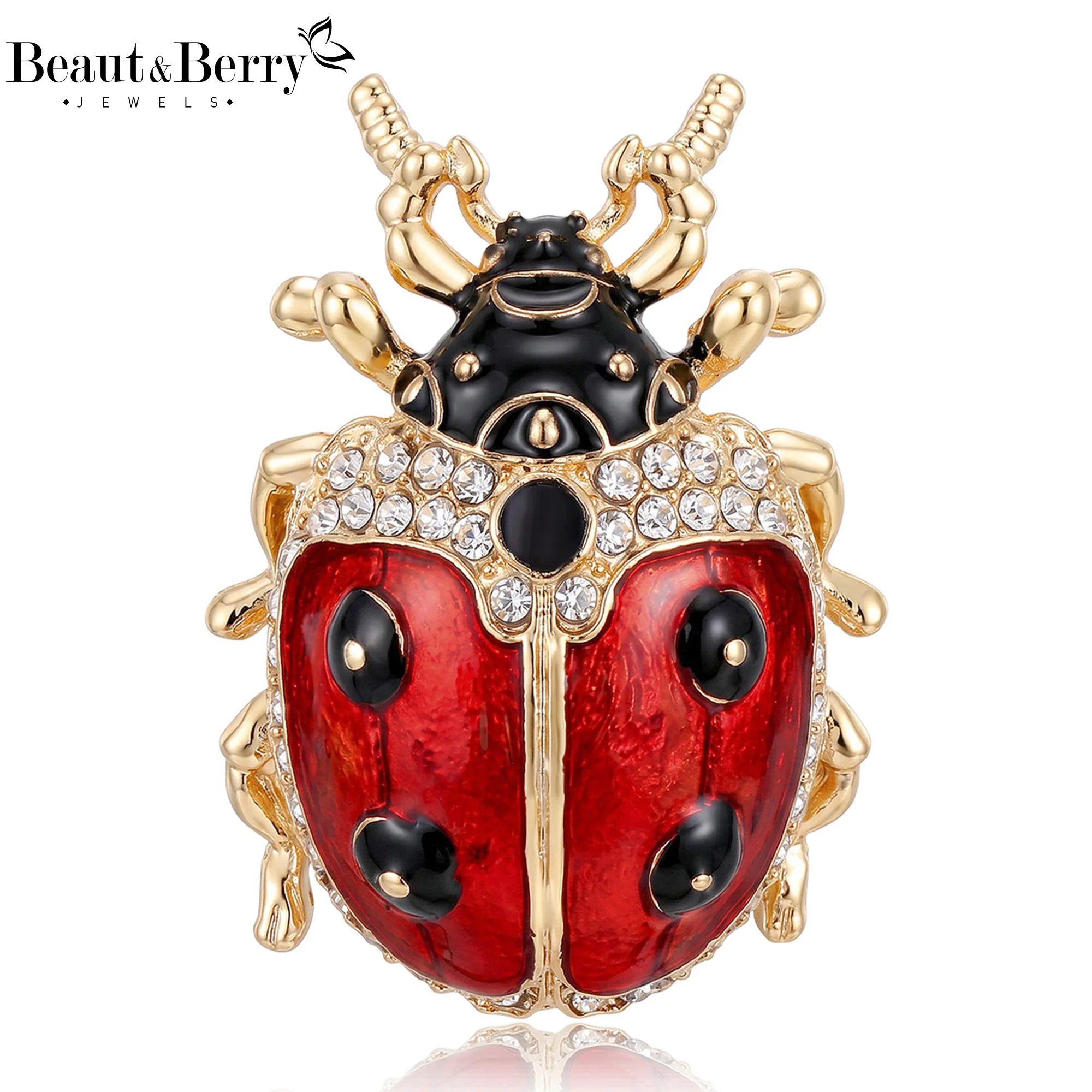 Beaut&Berry Luxury Enamel and Rhinestone Ladybird Brooches for Women Unisex Insect Pins Casual Party Jewelry Accessories Gifts D