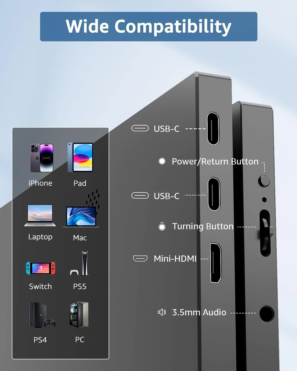 شاشة AHXJKA مقاس 15.6 بوصة FHD 1080P محمولة مع شاشة HDMI USB IPS الثانية خارجية للكمبيوتر المحمول Mac Switch Xbox ps4، S1 Table