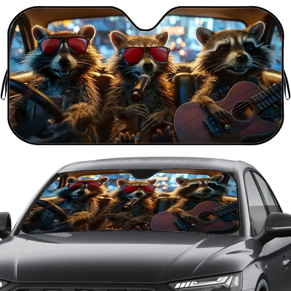 

Funny Raccoons Animals Sun Visor Reusable Aluminum Foil UV Protector Heat Five-Layer Insulation Windshield Sunshades