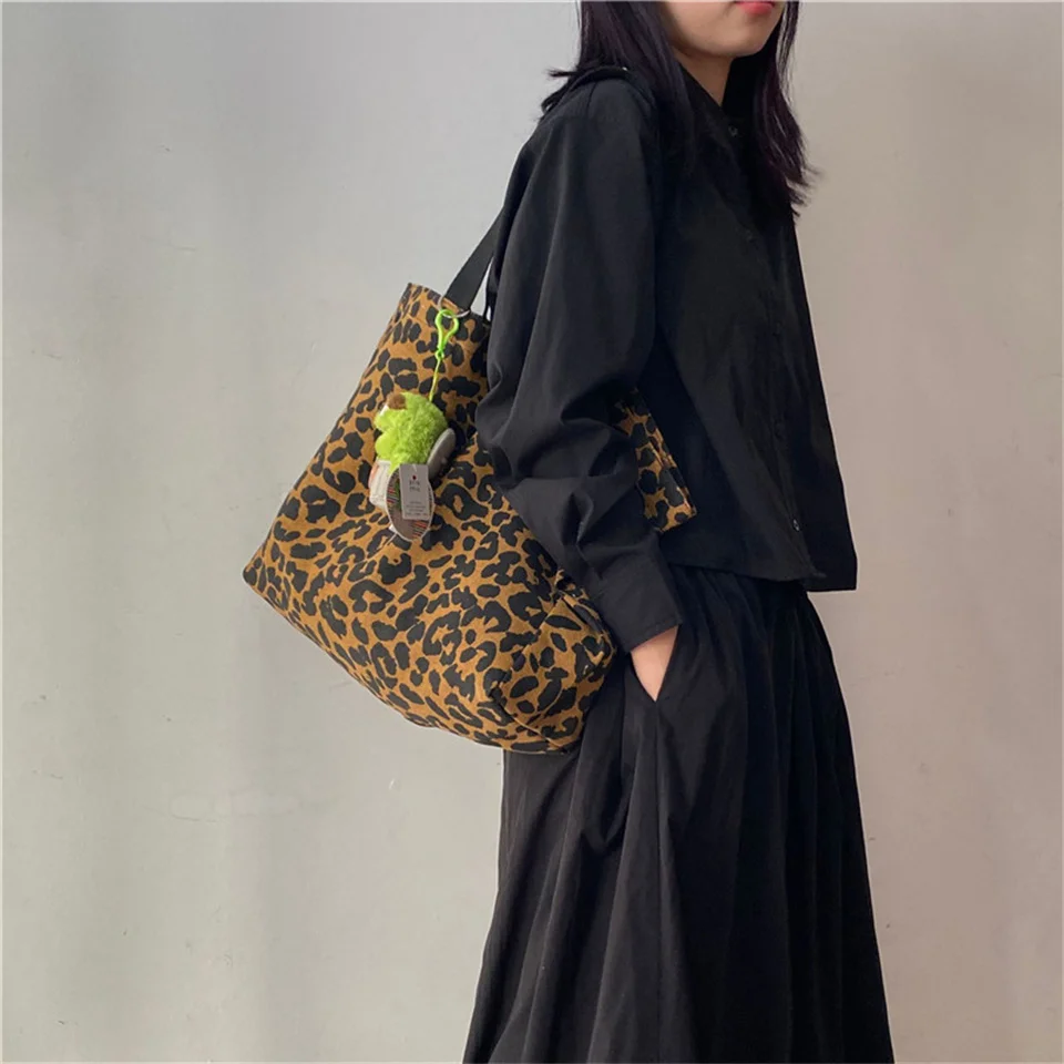 Leopard Canvas Wear Resistant Casual Shoulder Bags For Women Simple And Fashionable Versatile Large Capacity Commuting Handbags