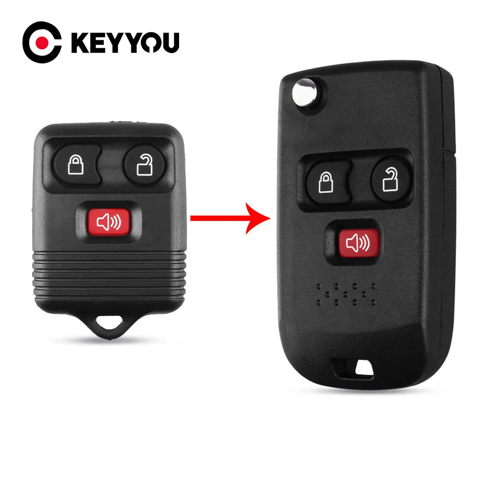 

KEYYOU 10X Folding Car Remote Flip Key Shell Fob For 2001-2011 Ford Mercury Mazda 3 Buttons Switchblade Modify Case Cove