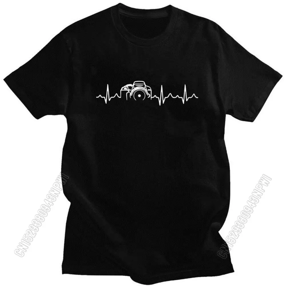 Personality Heartbeat Of Camera T Shirt Men 100% Cotton T-Shirt Leisure Photographer Tee Streetwear Tshirt