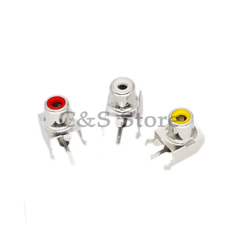 10pcs White/Yellow/Red RCA AV with the core socket hole seat 2 pin PCB soldering audio video jack lotus seat AV-8.4-3 AV-103B