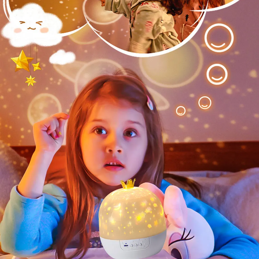 Star Projector with Music Rotatable Crown Night Light 15/21 Projection Theme Atmosphere Light 3 Light Modes for Children Bedroom