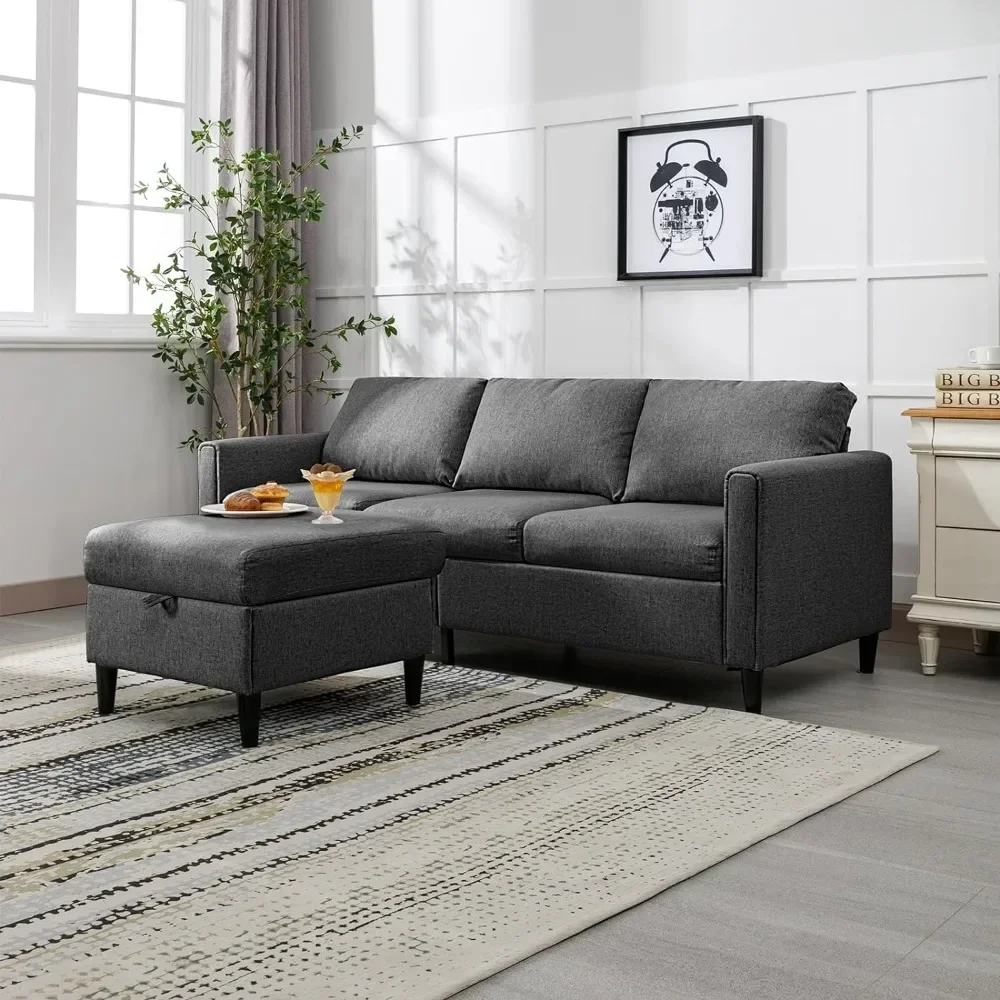 Reversible Sectional Couch Set with Flexible Storage Ottoman Chaise 3 Seat L Shaped Sofa for Living Room Apartment