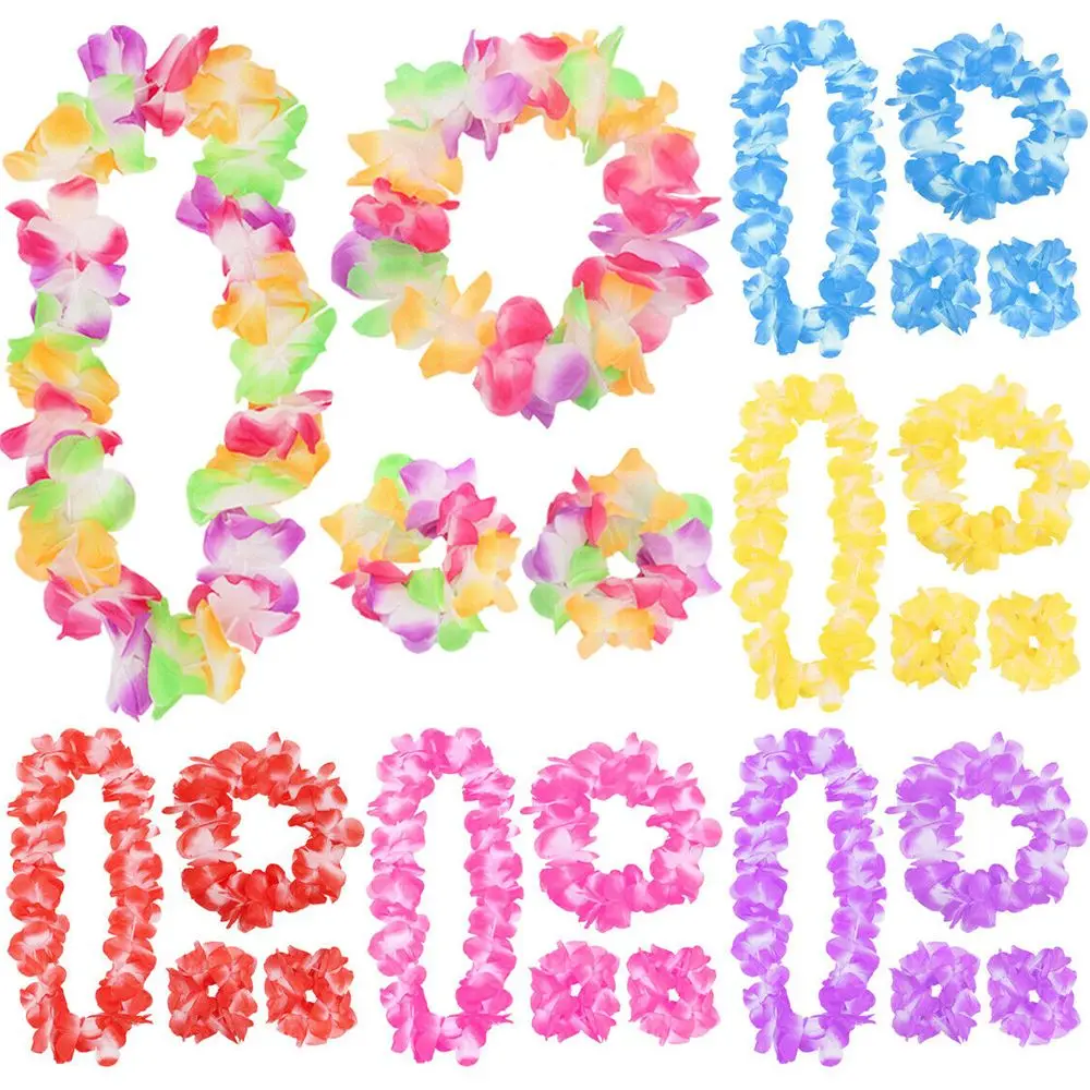 

4 шт./компл. гавайский цветок Lei Hula ожерелье гирлянда повязка на голову браслеты свадебные украшения пляжные принадлежности для тропических вечеринок