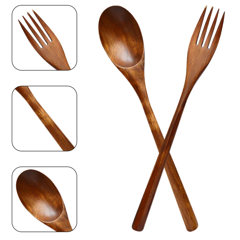 

Wooden Fork and Spoon Spoons Eating Forks Party Dessert Table Delicate Serving Utensils