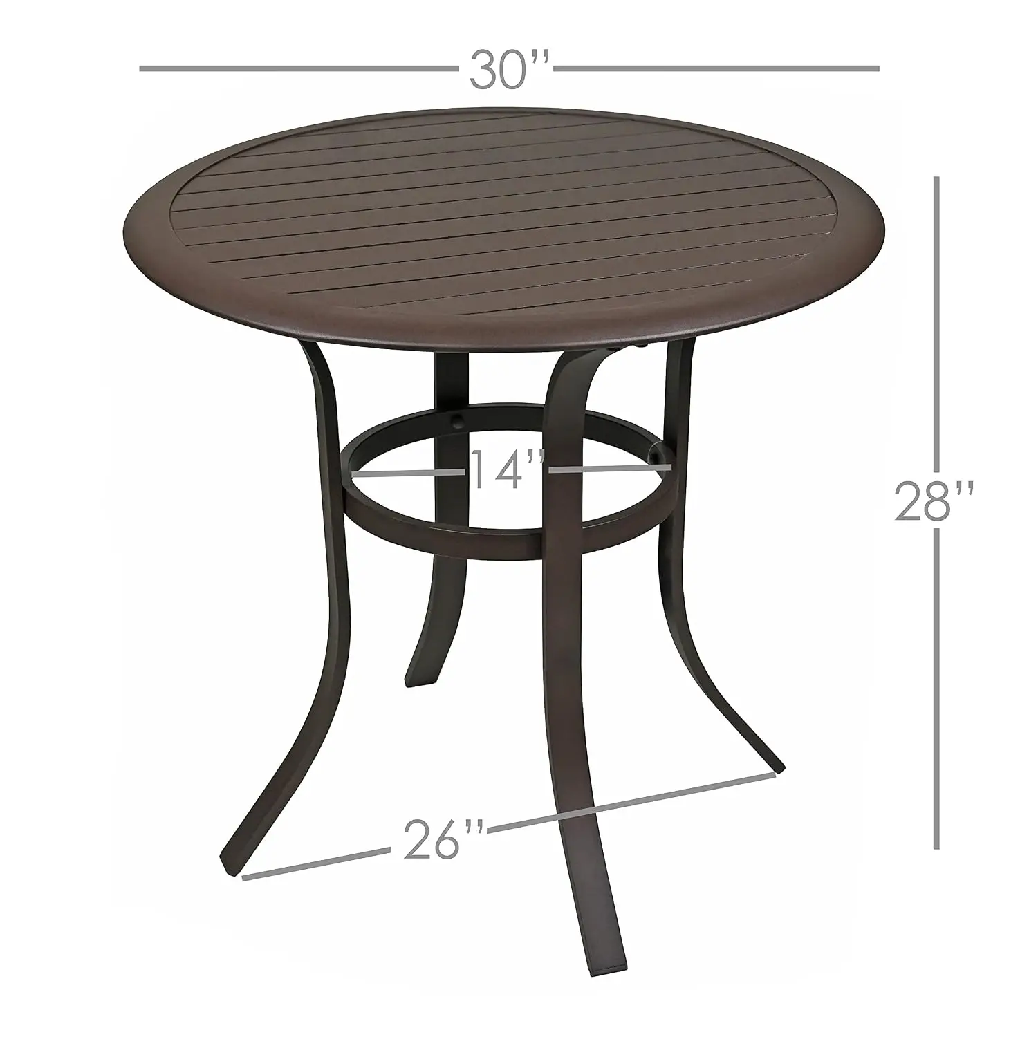 Aluminum Slat Top Bistro Table Round Espresso Outdoor Side Table Rust-Resistant Powder-Coated Lightweight 30