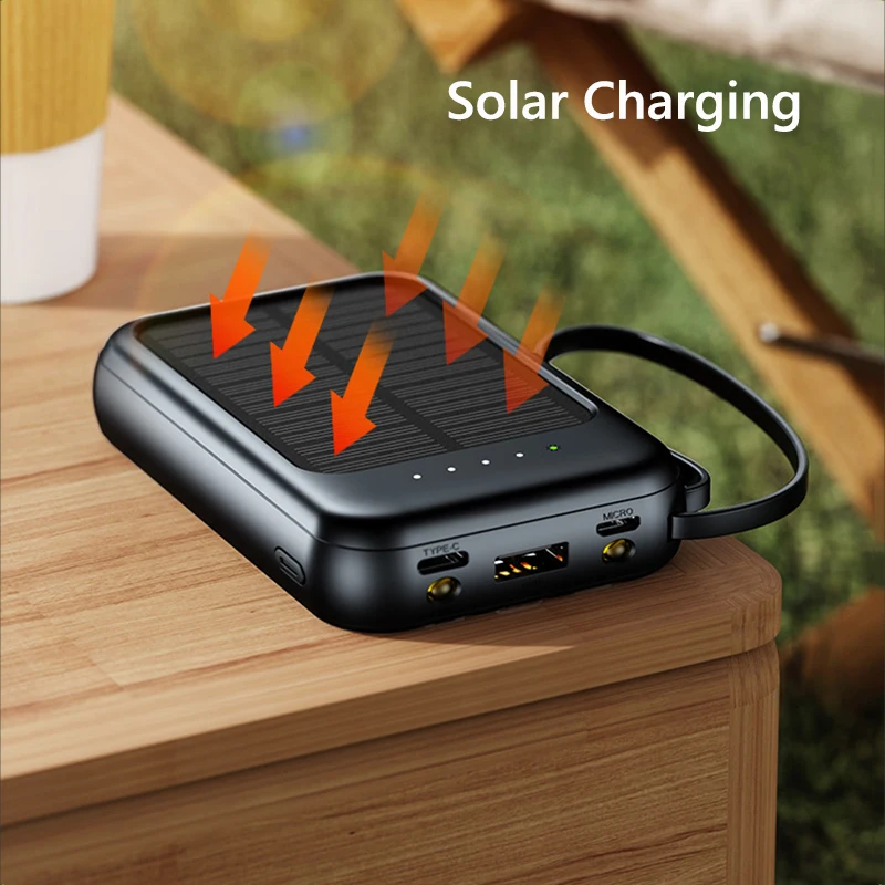 50000mAh Solar Power Bank Built Cables Solar Charger Poverbank 2 USB Port External Charger Mobile Phone Powerbank with LED Light - view 3