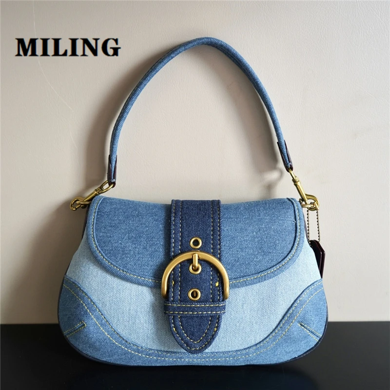 

Women Retro Denim Shoulder Bag Elegant Patchwork Underarm Bag High Quality Design Cowboy Bag 2024 New Popular Commuting Handbag