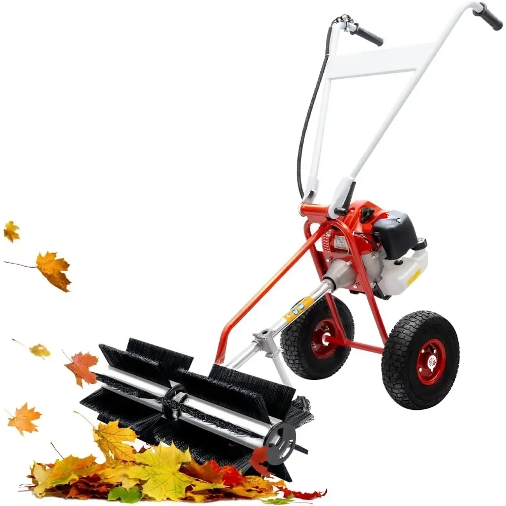 Hand Push Sweeping Machine Broom Gasoline Power, 2-stroke 43CC 1.7HP Gasoline Snow Sweeper Broom Cleaning Machine