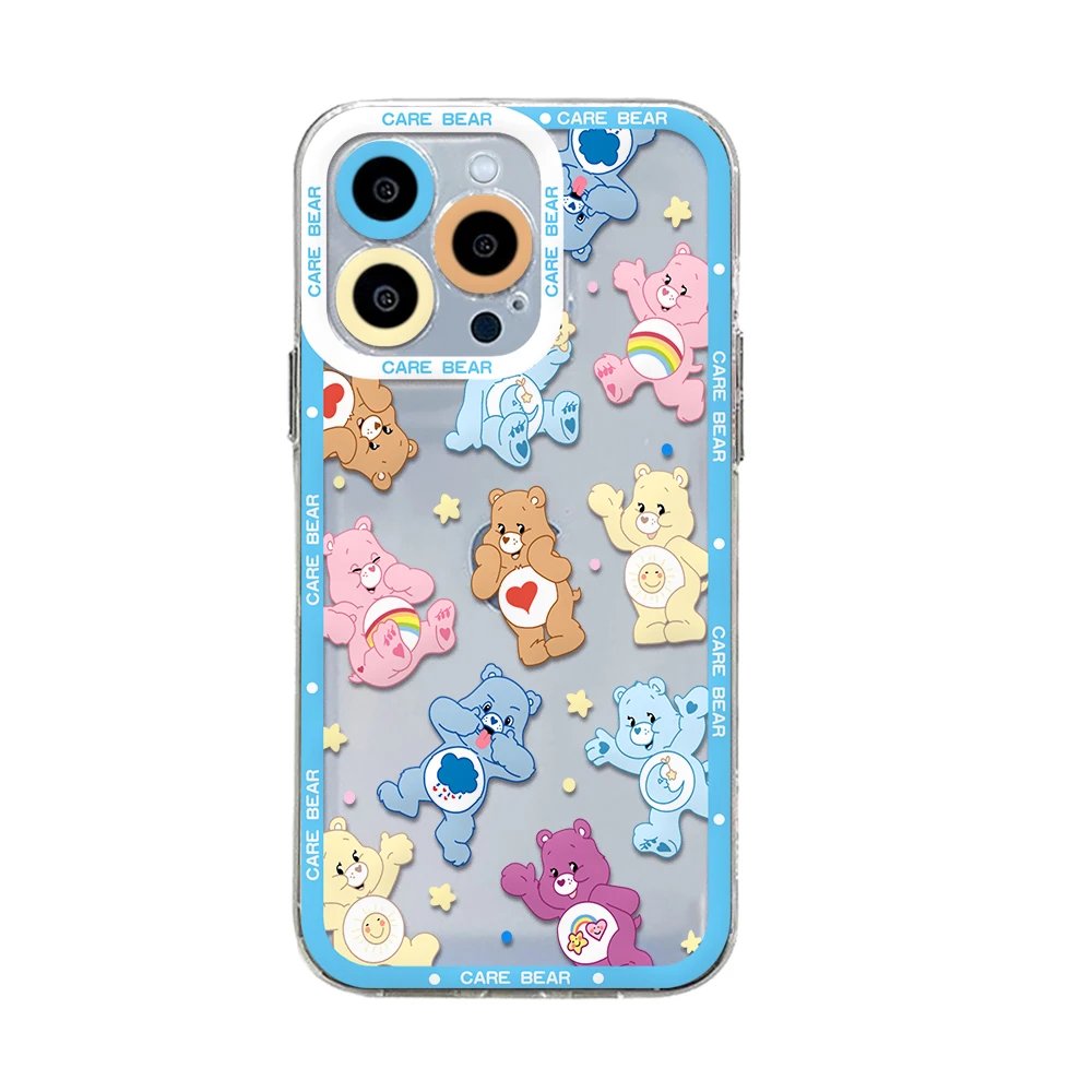 Cute Cartoon Care Bears Phone Case For iPhone 15 14 13 12 11 Mini Pro Max X XR XSMax 6S 6 7 8 Plus SE20 Transparent Cover