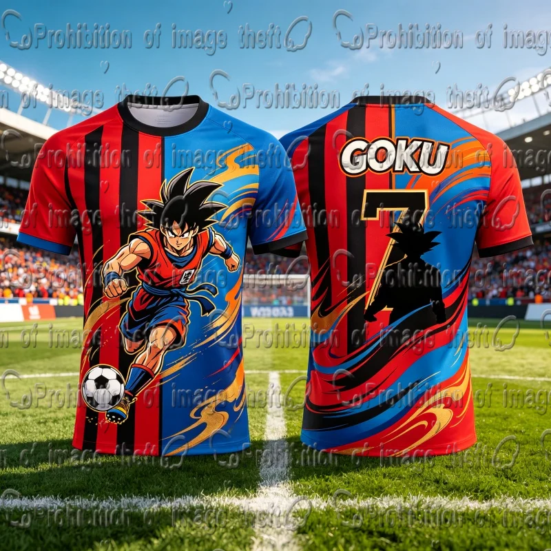 Dragon Ball Son Goku No.7 Vertical Striped Football Jersey Soccer Summer Quick Dry Tee Unisex Men Women Sports Training Uniform
