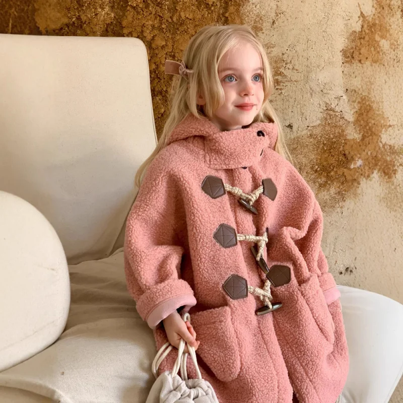 

Girls' Coat Fur Integrated Autumn Winter Stylish Baby Girl Thickened Mid-Length Children's Clothing Lamb Wool Coat