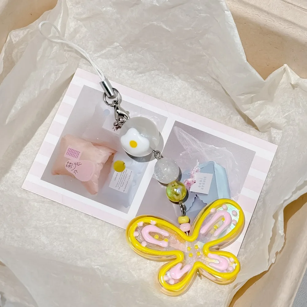 كتلة اللون فراشة أحزمة الهاتف المحمول مكافحة خسر لطيف المفاتيح الحبل آيفون حالة كاميرا قصيرة سلسلة تزيين مُثبت #6