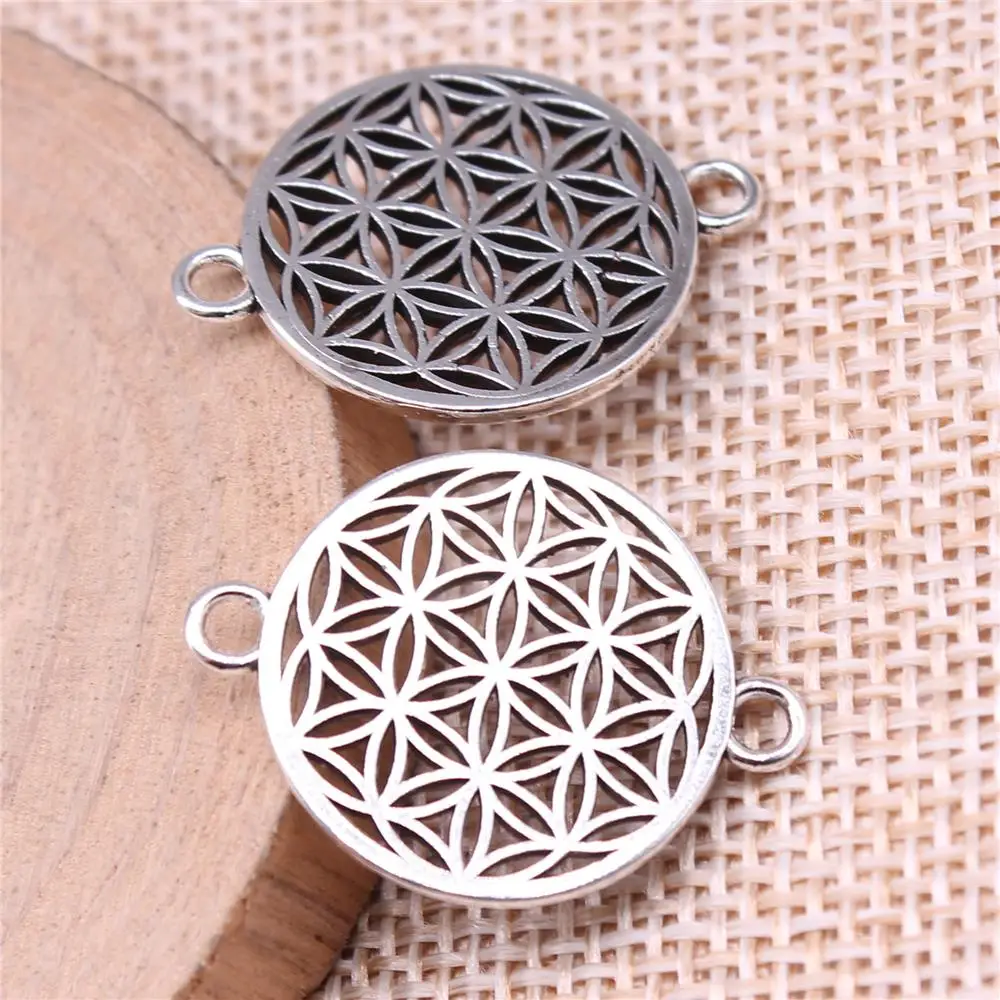 120pcs Charms Wholesale 26x20mm Flower Of Life Connector Charms Wholesale DIY Jewelry Findings Antique Silver Color