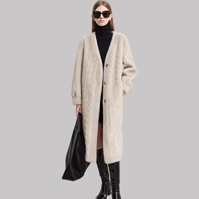 Thicken Knit Loose Coat Women Full Sleeve Single Breasted Fashion Female Cardigan Winter Warm Long Cardigan  Faux Mink Outerwear