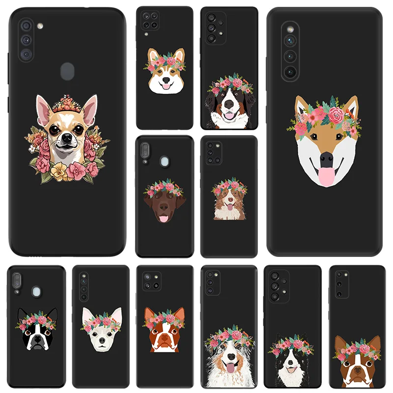 Soft Silicone Phone Case For A30 A15 A14 A13 A12 A11 A25 A24 A23 A22 A21S A20 A10 Border Collie flower crown Matte Protect Cover