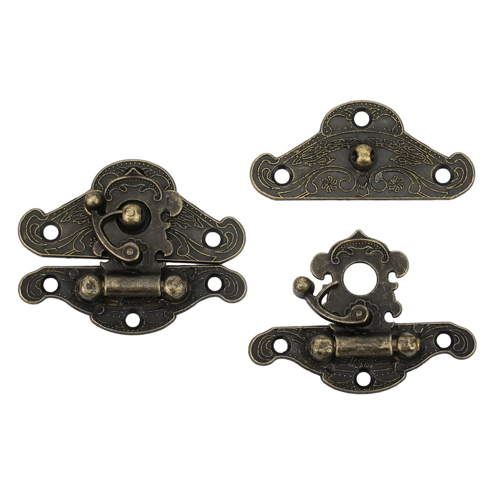 6pcs Bronze Cabinet Hinge And Latch Hasp Set, Zinc Alloy Decorative Box Lock With Screws For Wooden Jewelry Wine Tool Boxes