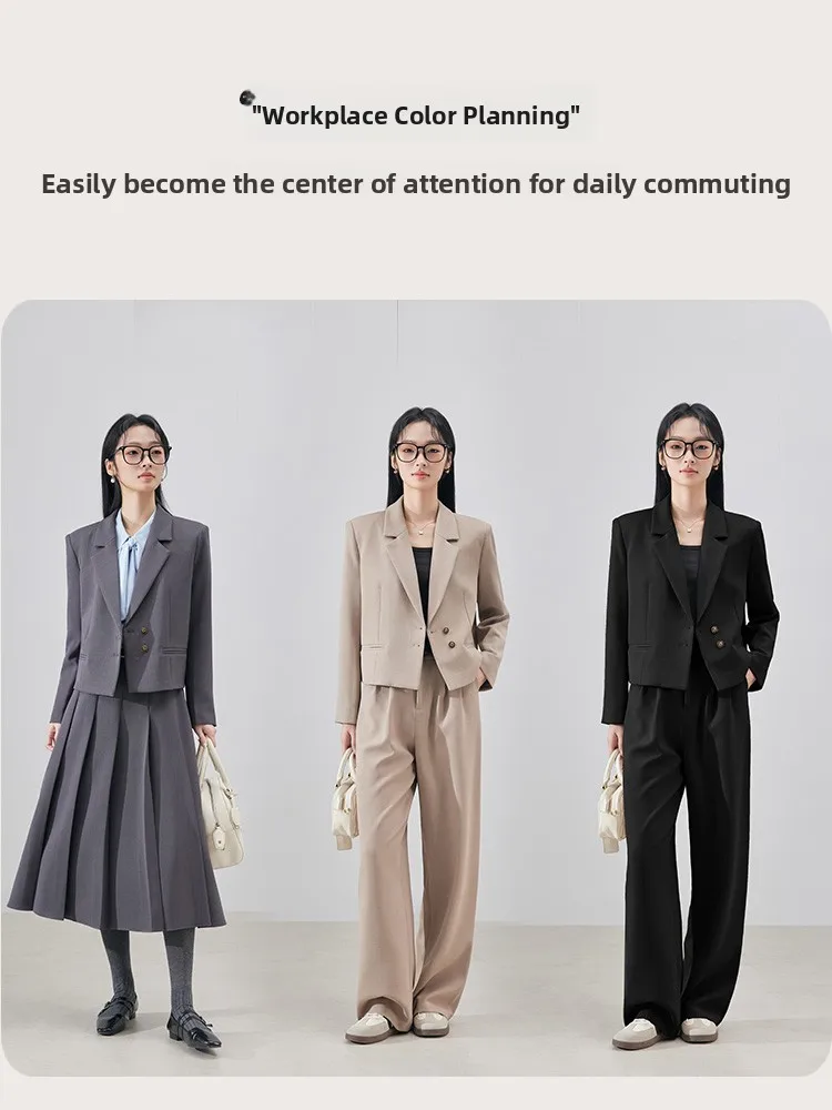 Khaki Suit Set Women's Commute Interview Clothing High-End Professional Formal Short Size West Coat Jacket Polyester Fiber