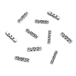 Pandahall 20pcs Rectangle Antique Silver Color Tibetan Style Metal Bar Spacers Jewelry Charms Findings Bracelet Connectors