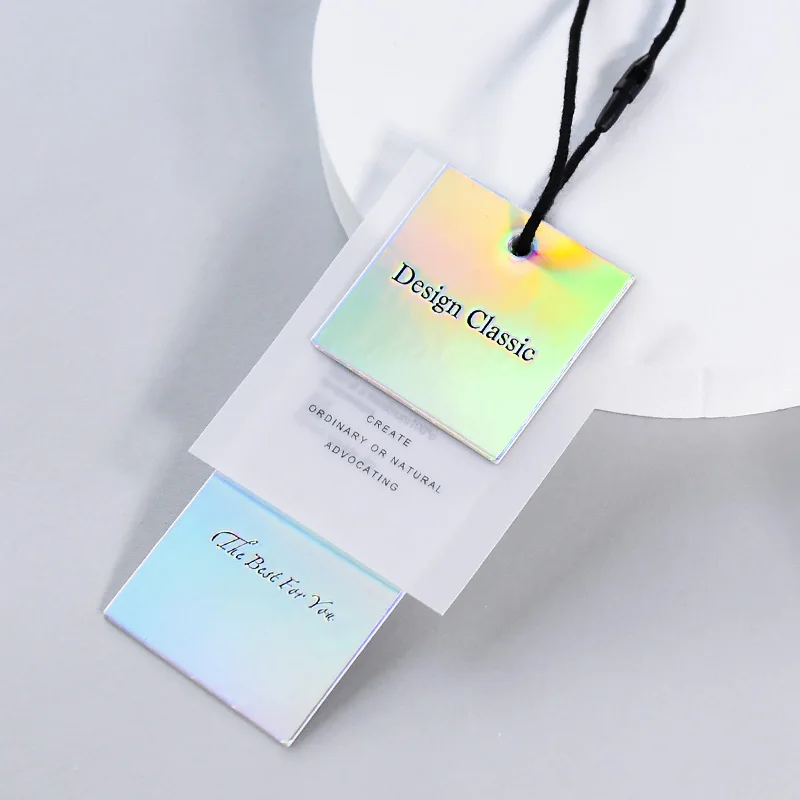 Free Design & Shipping Customized Good Quality Thick and Transparent Clothing Tags Swing Tags Sets Garment Price Label