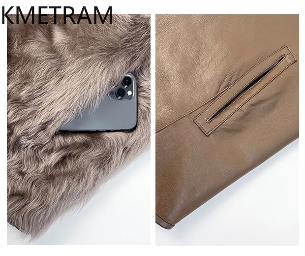 Jaket Bulu Berwajah Ganda Kulit Domba Wol Alami Mantel Bulu Asli Dapat Dibalik Mewah Wanita dengan Tudung Pakaian Wanita Musim Dingin 2025ба