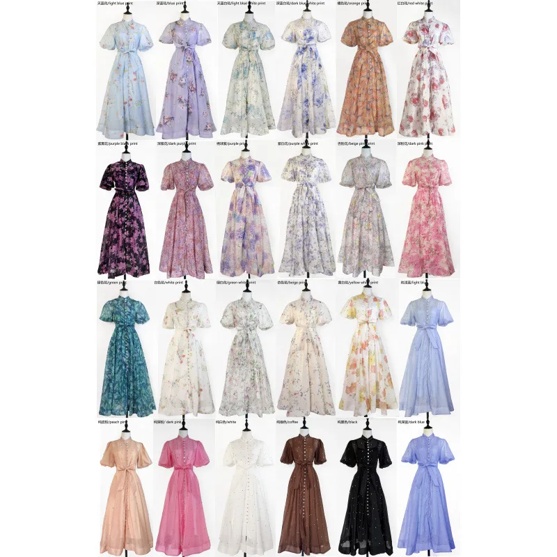 Ele Summer Vintage Printed Bubble Sve Diamond Studded Midi Dr Women's Faion Thiened Windbreaker Sle Chinese P...