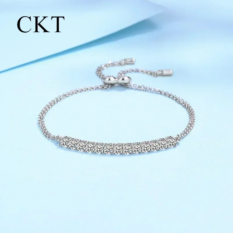 

18K White Gold PT950 Platinum Chain Bracelets D Color 1.3ct Moissanite Diamond For Women Luxury Girls and Ladys Jewelry Gift