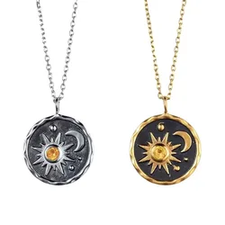 Vintage Sun Moon Pendant Necklace Women's Fashion Bohemian Alloy Gold Silver Female Wedding Party Commemorative Jewelry Gifts