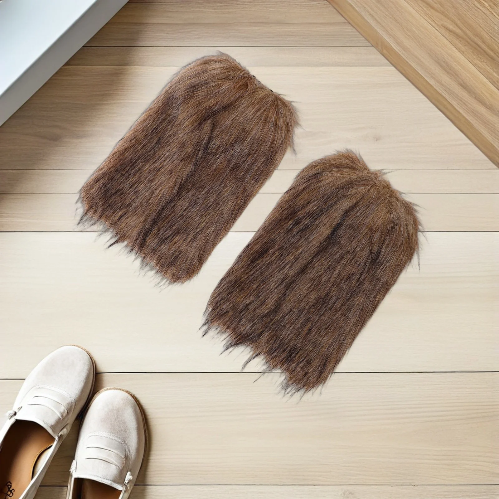 1 Paar Kunstfell-Wikinger-Beinstulpen Winter-Stiefelmanschetten Damen Flauschige Kostüm-Accessoires für Halloween-Party Cosplay Mittelalterliche Flauschige Stiefel