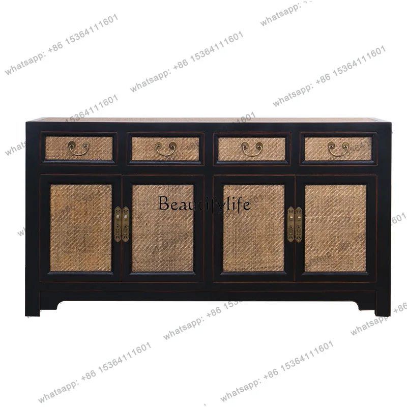 

X4 New Chinese-style solid wood four-door dining side cabinet, painted paint antique foyer entrance cabinet