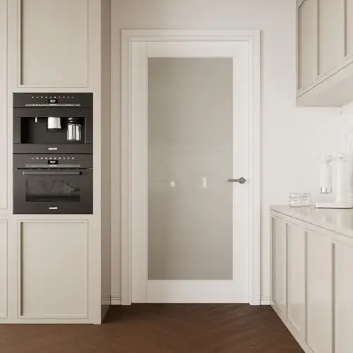 

36"x80" Frosted Glass Shaker Interior Door Slab – White Prefinished & Paintable for Bathroom, Closet, Pantry