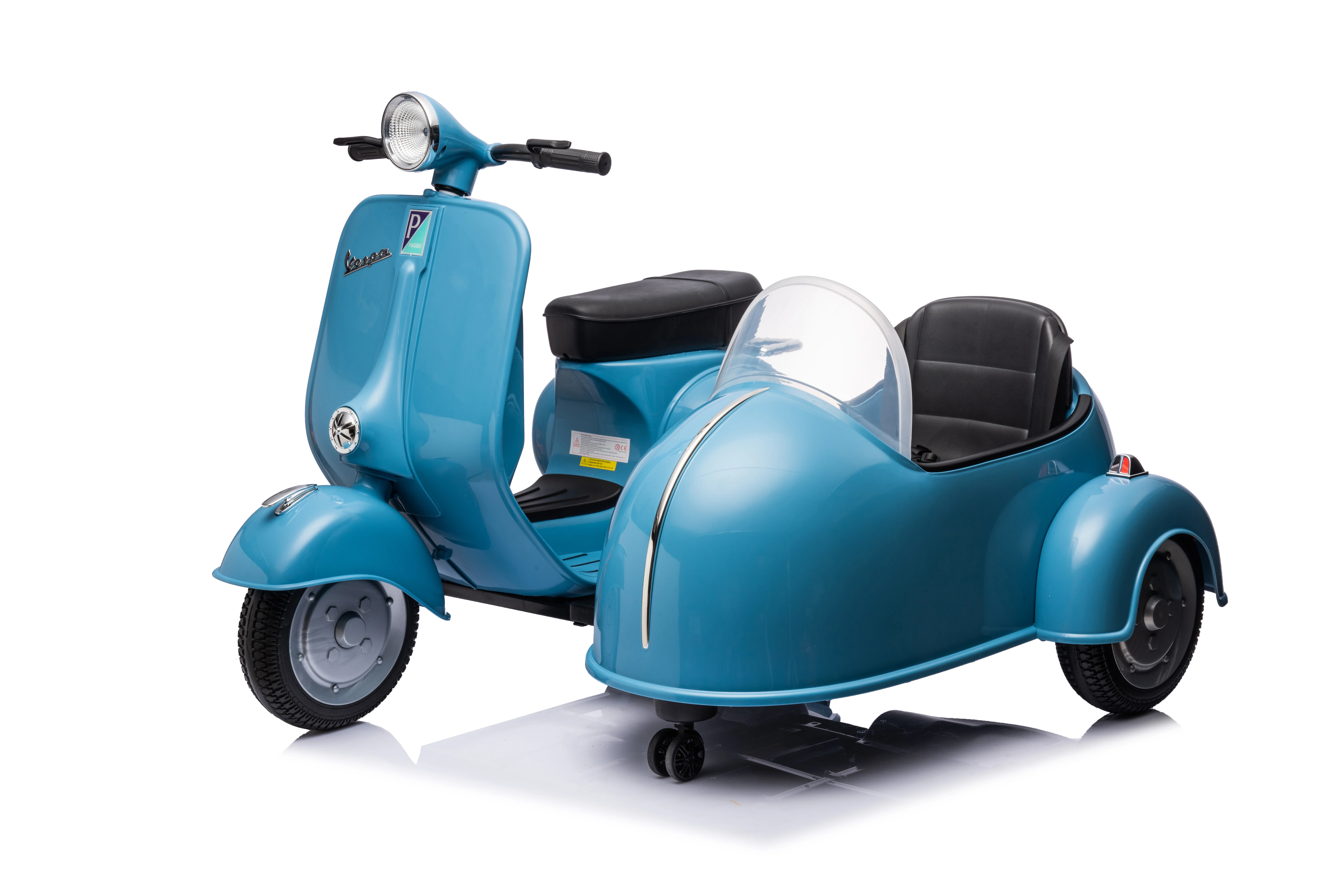 Motocicleta com carro lateral para crianças, carro elétrico com passeio, scooter Vespa, carro elétrico, 12V